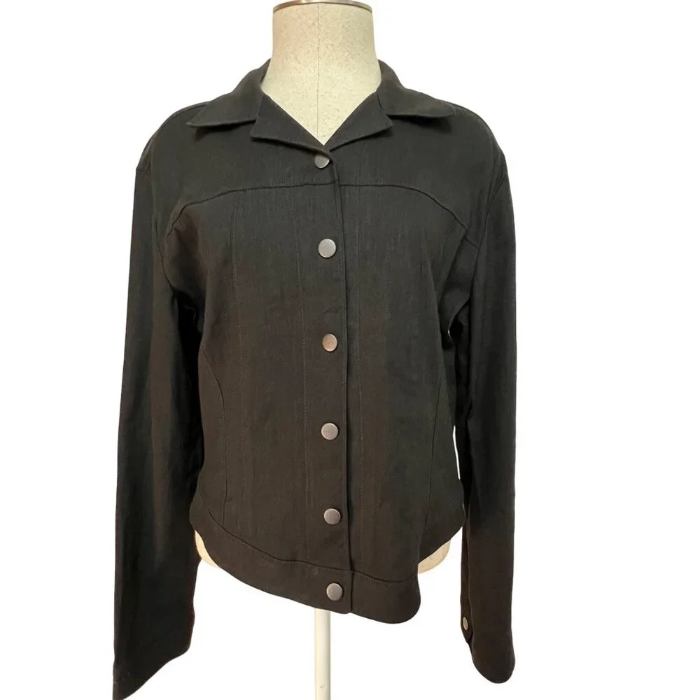 TAHARI Black Button-Front Long-Sleeve Linen Blend Jacket Women’s Large - Picture 8 of 9